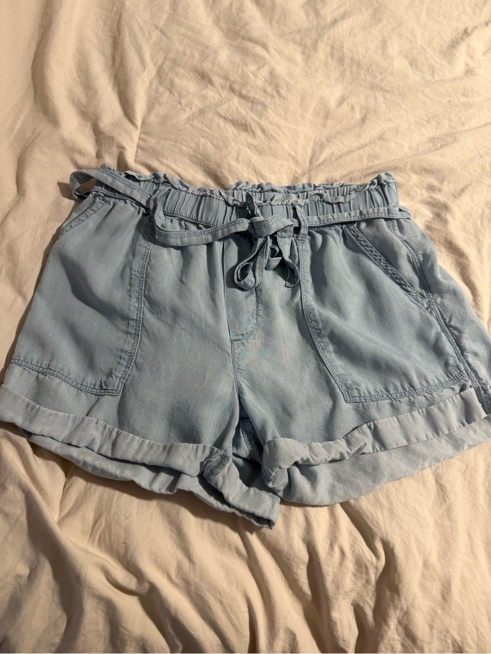 aerie Light Blue Paperbag Waist Tie-Front Shorts